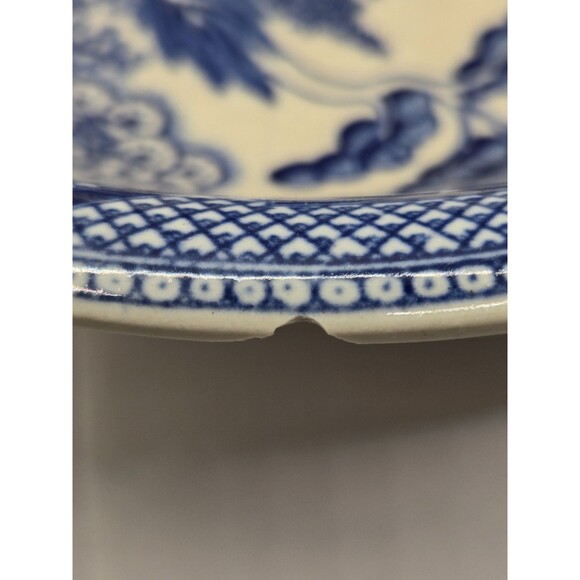 Antique Blue Willow Oval Veg. Serving Bowl 10 Inch, Japan Chip - Picture 7 of 15